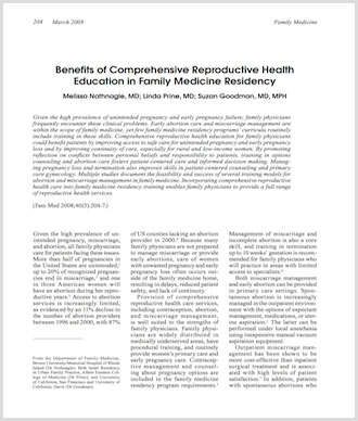 Benefits of Comprehensive Reproductive Health Education in Family Medicine Residency