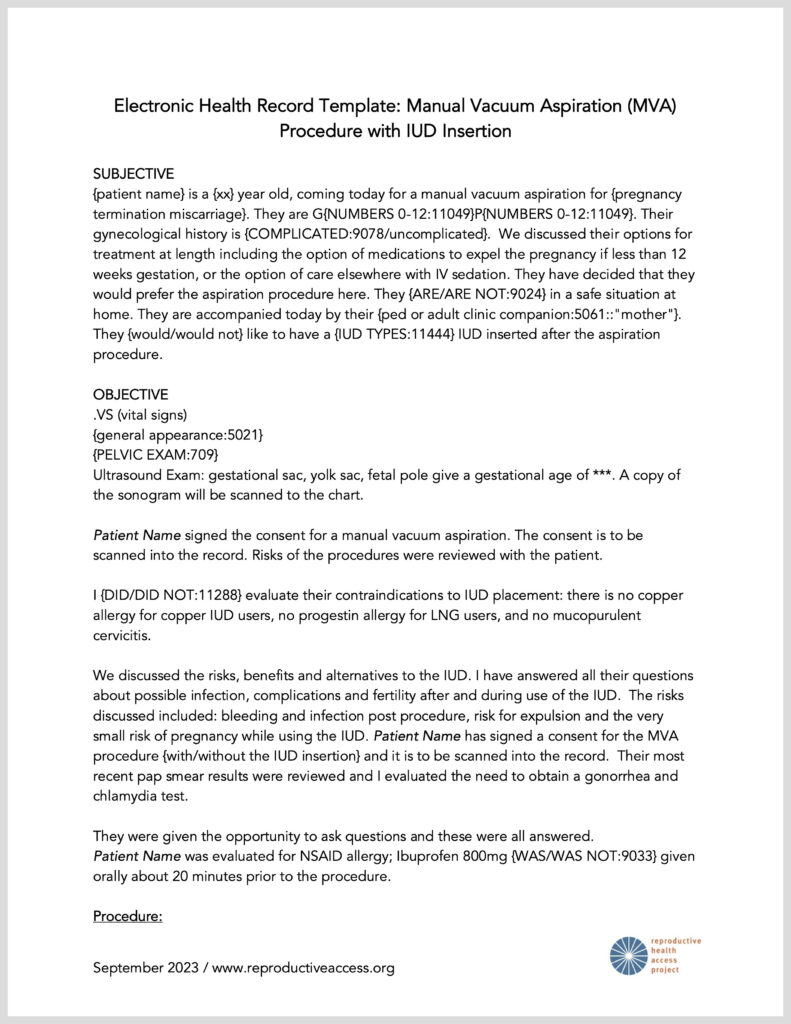 Reproductive Health Access Project Electronic Health Record Template Reproductive Health Access Project Electronic Health Record Template