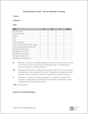 Manual Vacuum Aspiration Training Evaluation Form