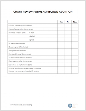 Manual Vacuum Aspiration Abortion Chart Review Form