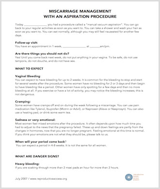 MVA Management of Miscarriage Aftercare Instructions
