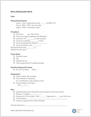 Manual Vacuum Aspiration Procedure Note