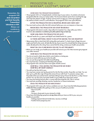 reproductive health access project progestin iud user guide iud information sheet