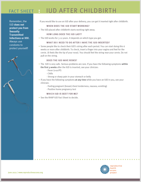Image of our IUD After Childbirth Factsheet