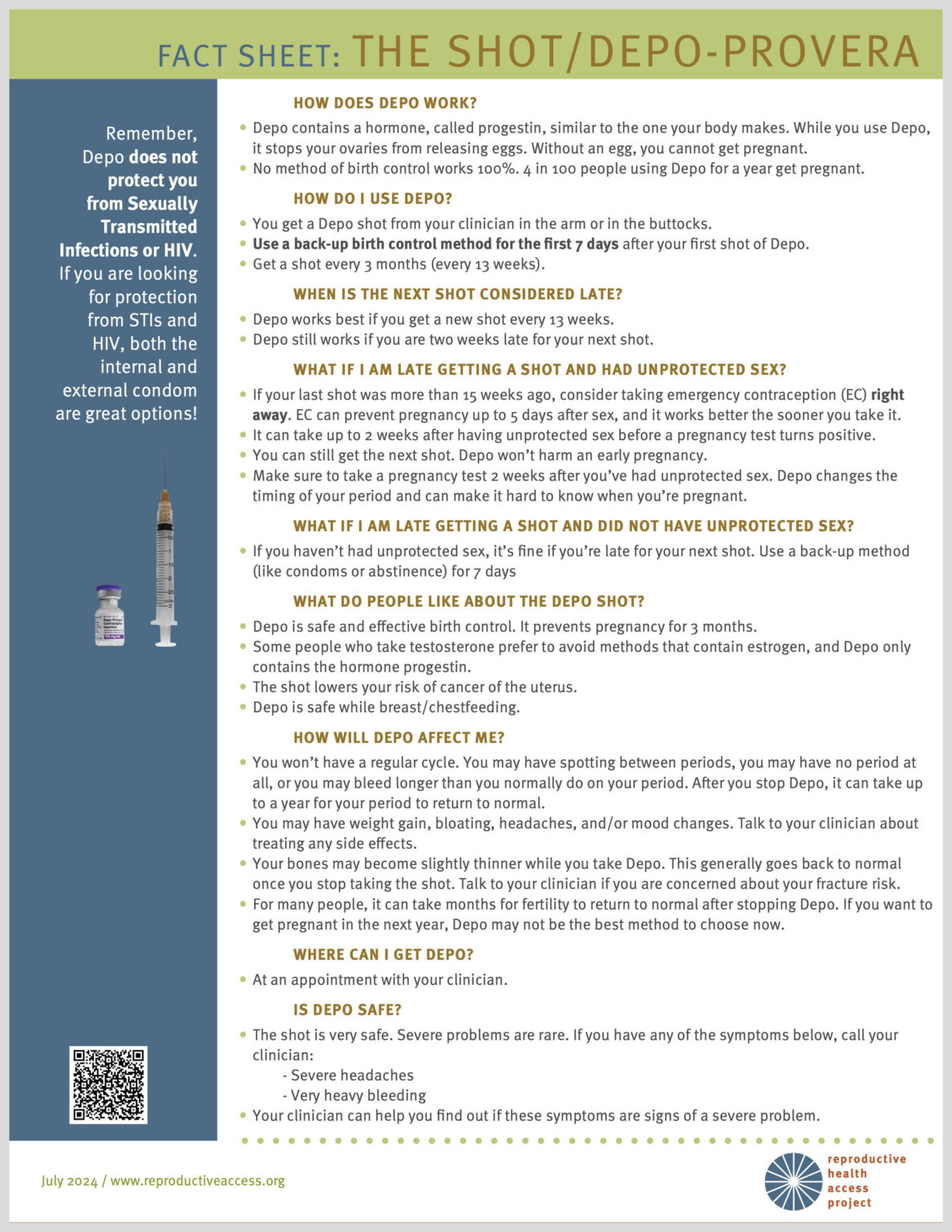 Depo Script Format Reproductive Health Access Project (RHAP) | The Shot (Depo Provera ...
